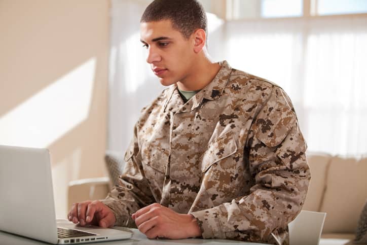 US Marine Corps Solider Working on Laptop